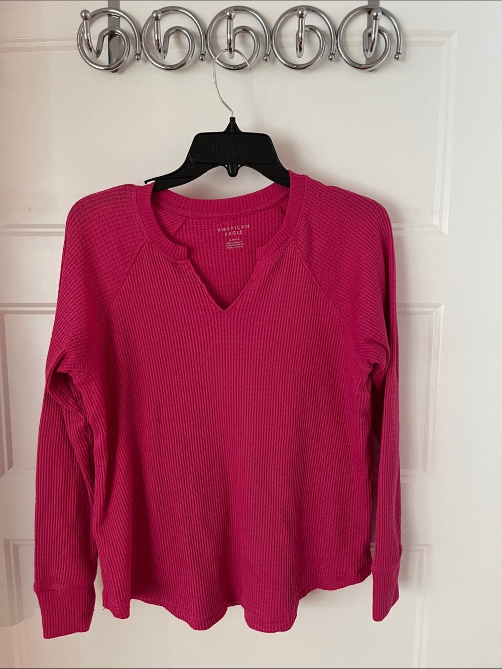 American Eagle Outfitters Hot Pink Waffle Thermal Long Sleeve Top